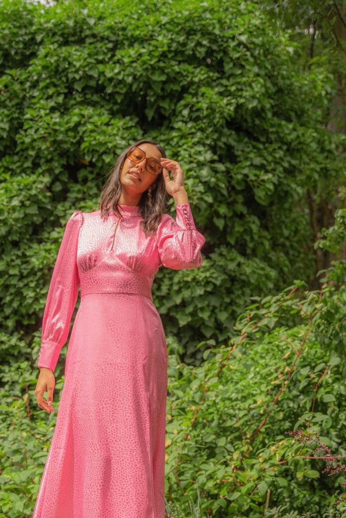 Rent RENT Olivia Rubin Izzie Pink High Neck Dress (RRP £350) – designer dress hire in UK sizes 8–16 from One Hit Wonders