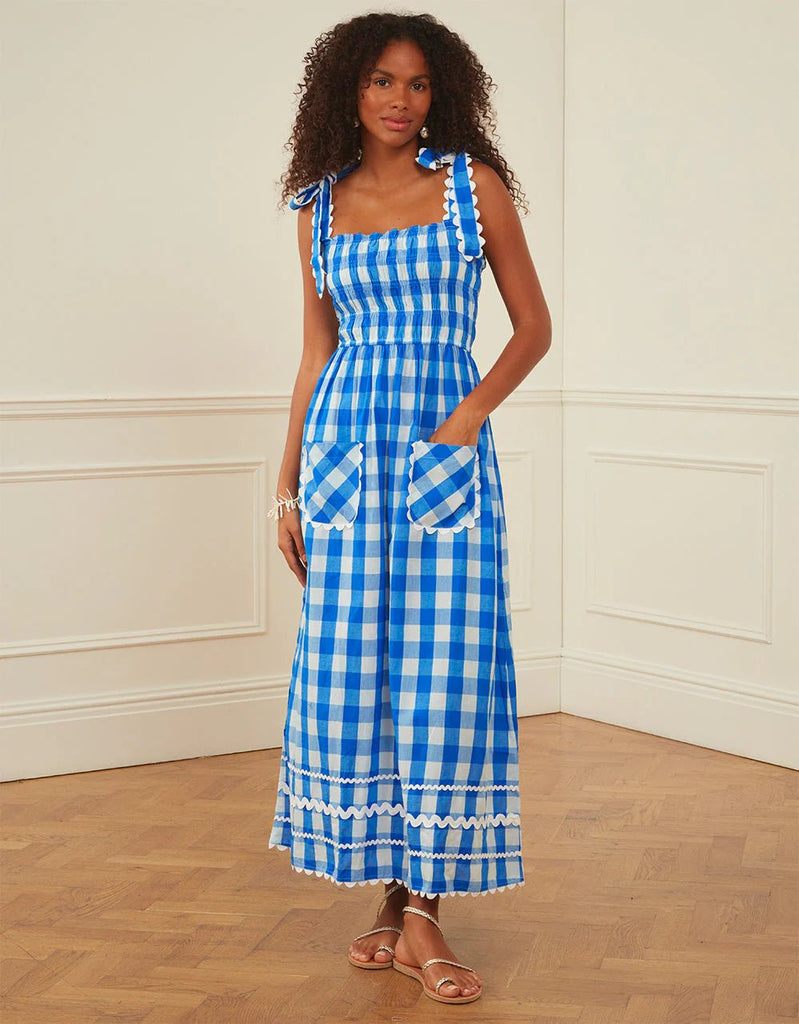 RENT Pink City Prints Cobalt Check Immy Dress (RRP £195) - Rent Now from One Hit Wonders