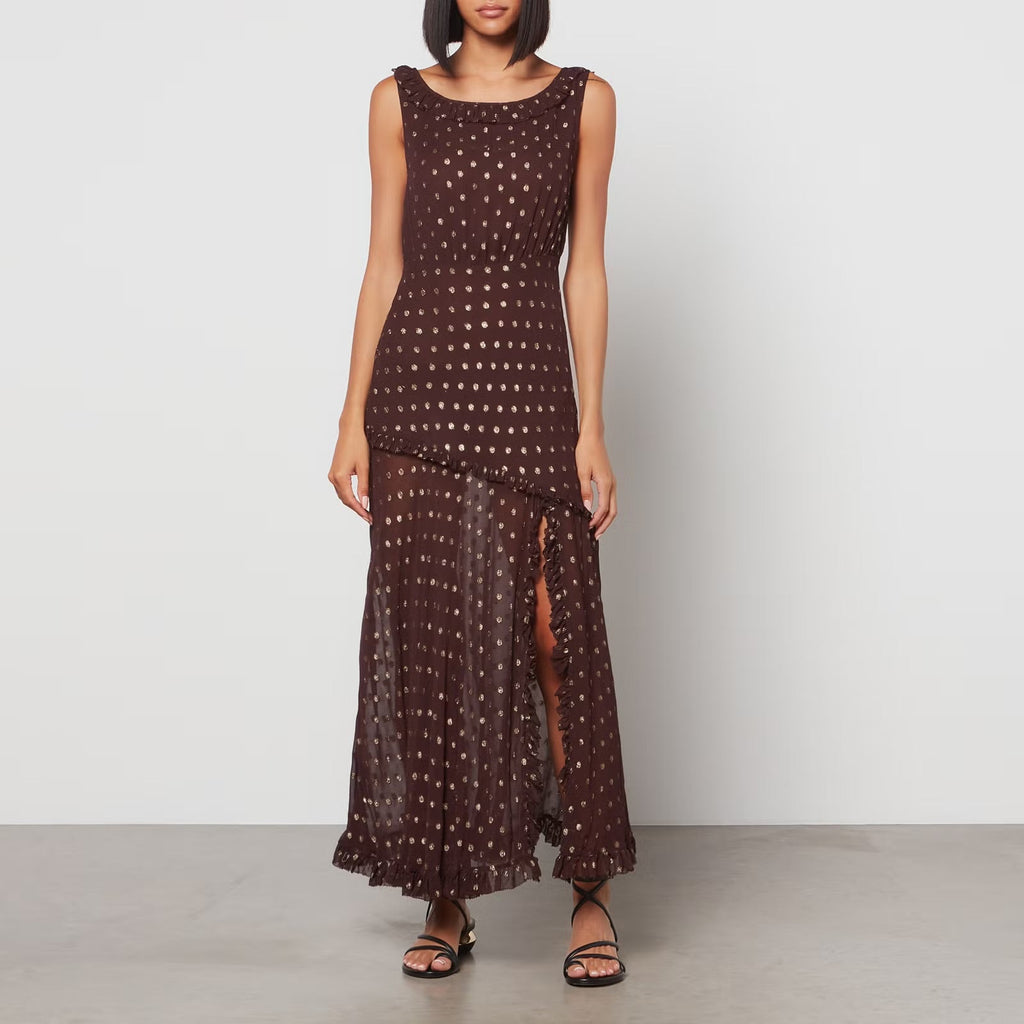 RENT Rixo Barrette spot - print crepe midi dress (RRP £345) - Rent Now from One Hit Wonders