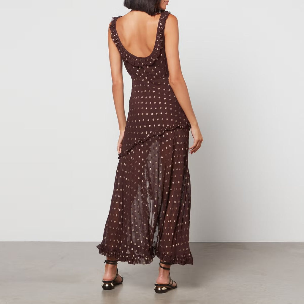 RENT Rixo Barrette spot - print crepe midi dress (RRP £345) - Rent Now from One Hit Wonders