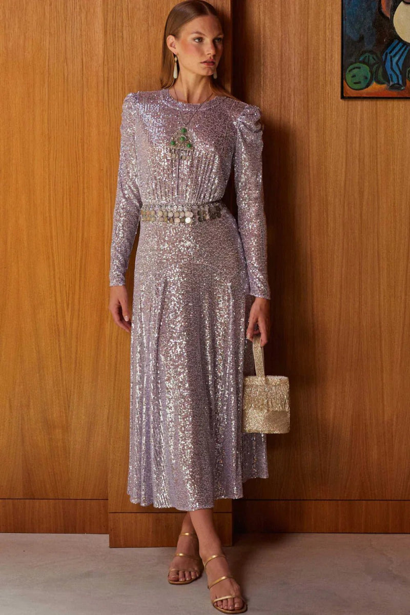 rixo cerise sequin dress RIXO London Cerise Sequined Midi Dress in Pink