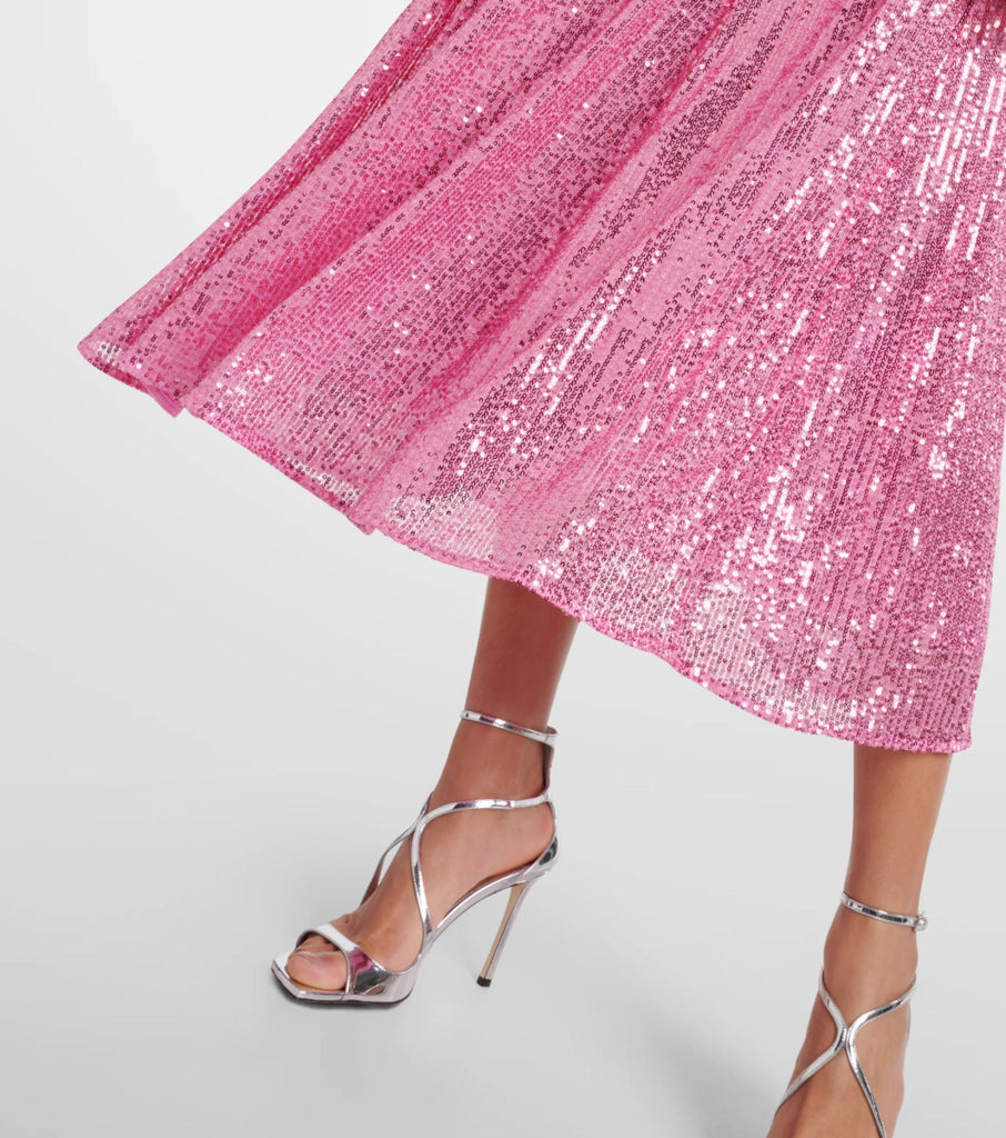 Rent RENT Rixo Cerise Sequinned Midi Dress (RRP £385) – designer dress hire in UK sizes 8–16 from One Hit Wonders