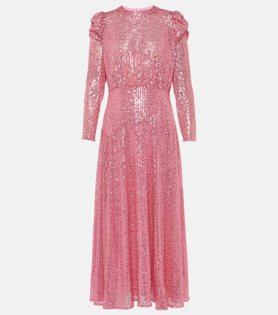 RENT Rixo Cerise Sequinned Midi Dress (RRP £385) - Rent Now from One Hit Wonders