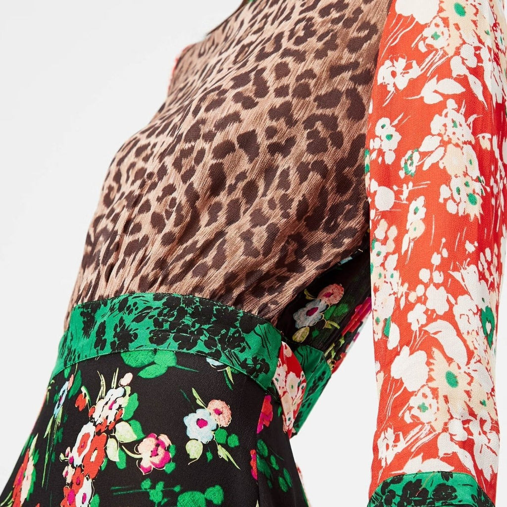 Rent RENT Rixo Chrissy Mixed Print Midi Dress with Flared Cuff (RRP £300) – designer dress hire in UK sizes 8–16 from One Hit Wonders