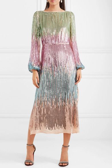 rixo coco long-sleeve boat-neck sequin midi dress Rixo, Coco Ivory Sequin Midi Dress New Wedding Dress Save 31%