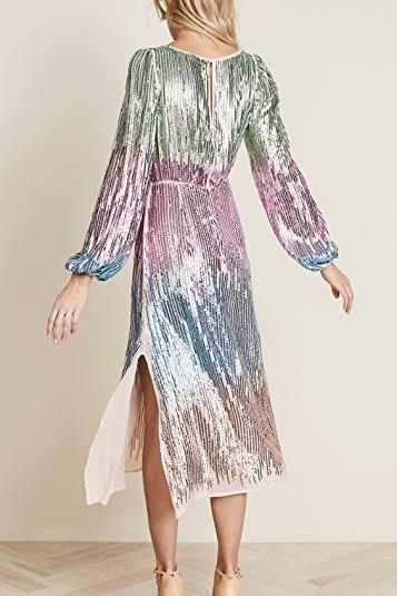 rixo coco long-sleeve boat-neck sequin midi dress NEW RIXO Size XS Coco Long-Sleeve Boat-Neck Sequin Midi Dress - Ivory