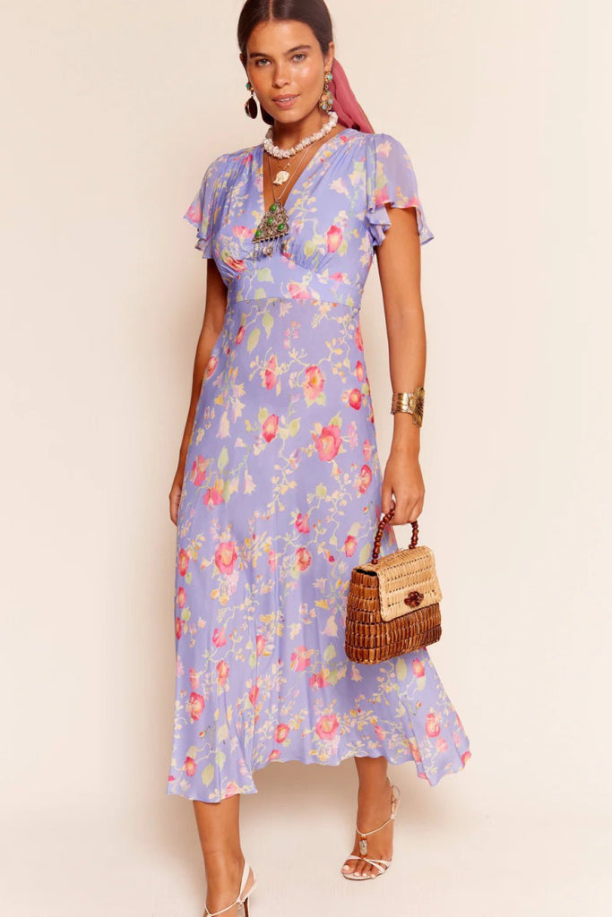 Rent RENT Rixo Florida Midi Dress - Waterblossom Provence (RRP £275) – designer dress hire in UK sizes 8–16 from One Hit Wonders