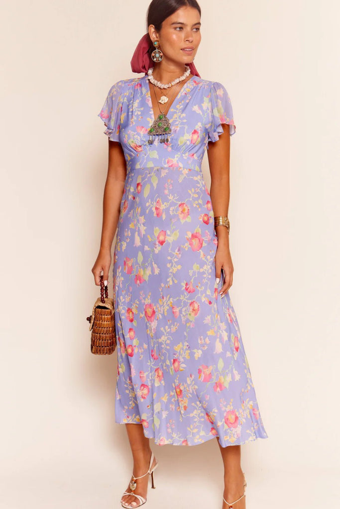 Rent RENT Rixo Florida Midi Dress - Waterblossom Provence (RRP £275) – designer dress hire in UK sizes 8–16 from One Hit Wonders