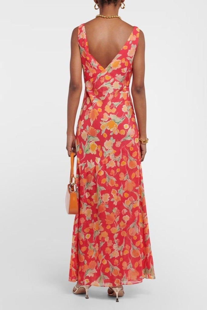 Rent RENT Rixo Moniq Fontainhas Floral Coral Dress (RRP £340) – designer dress hire in UK sizes 8–16 from One Hit Wonders