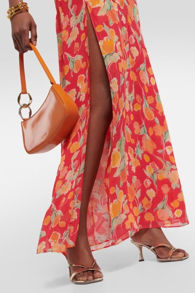 Rent RENT Rixo Moniq Fontainhas Floral Coral Dress (RRP £340) – designer dress hire in UK sizes 8–16 from One Hit Wonders