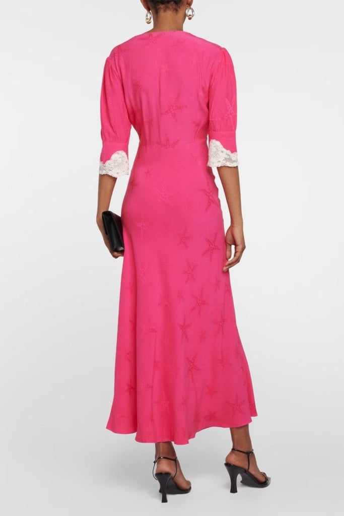 Rent RENT Rixo Pink Lace Trimmed Satin (RRP £292) – designer dress hire in UK sizes 8–16 from One Hit Wonders