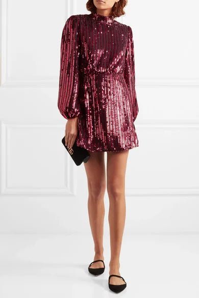 Rent RENT Rixo Red Sequin Bell Sleeve Mini (RRP £295) – designer dress hire in UK sizes 8–16 from One Hit Wonders