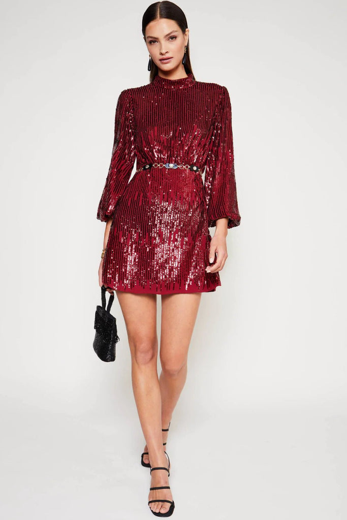 Rent RENT Rixo Samantha Sequin Stripe Mini (RRP £295) – designer dress hire in UK sizes 8–16 from One Hit Wonders
