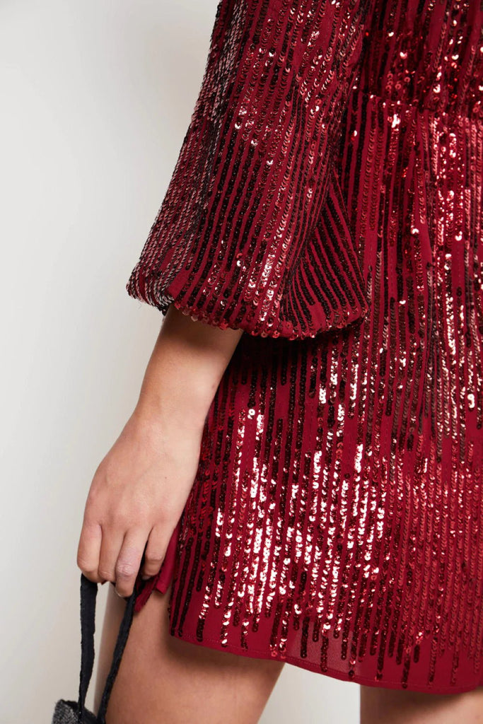 Rent RENT Rixo Samantha Sequin Stripe Mini (RRP £295) – designer dress hire in UK sizes 8–16 from One Hit Wonders