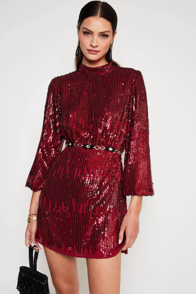 Rent RENT Rixo Samantha Sequin Stripe Mini (RRP £295) – designer dress hire in UK sizes 8–16 from One Hit Wonders