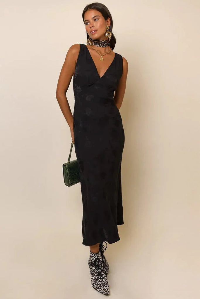 Rent RENT Rixo - Sandrine Black Poppy (RRP £235) – designer dress hire in UK sizes 8–16 from One Hit Wonders