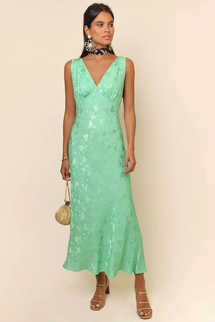 Rent RENT Rixo - Sandrine Green Leaf (RRP £235) – designer dress hire in UK sizes 8–16 from One Hit Wonders