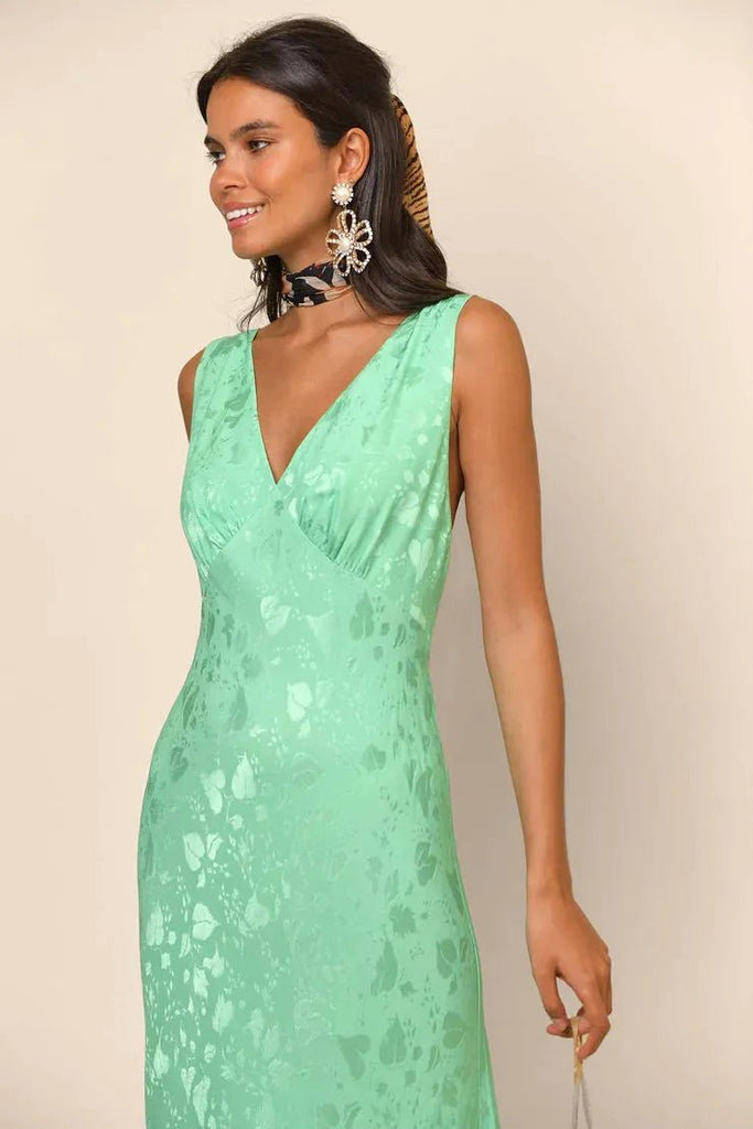 Rent RENT Rixo - Sandrine Green Leaf (RRP £235) – designer dress hire in UK sizes 8–16 from One Hit Wonders