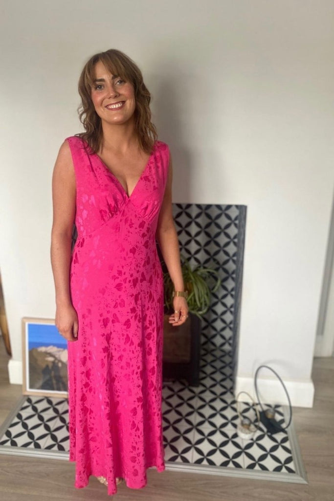 Rent RENT Rixo Sandrine Leaf Pink (RRP £235) – designer dress hire in UK sizes 8–16 from One Hit Wonders