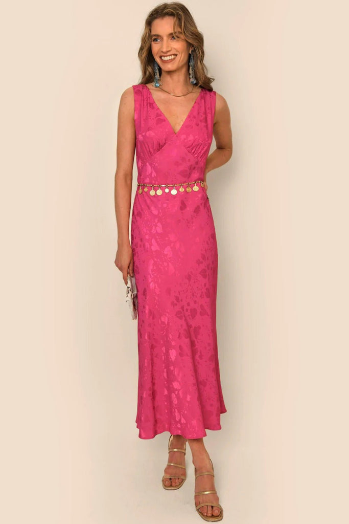 Rent RENT Rixo Sandrine Leaf Pink (RRP £235) – designer dress hire in UK sizes 8–16 from One Hit Wonders