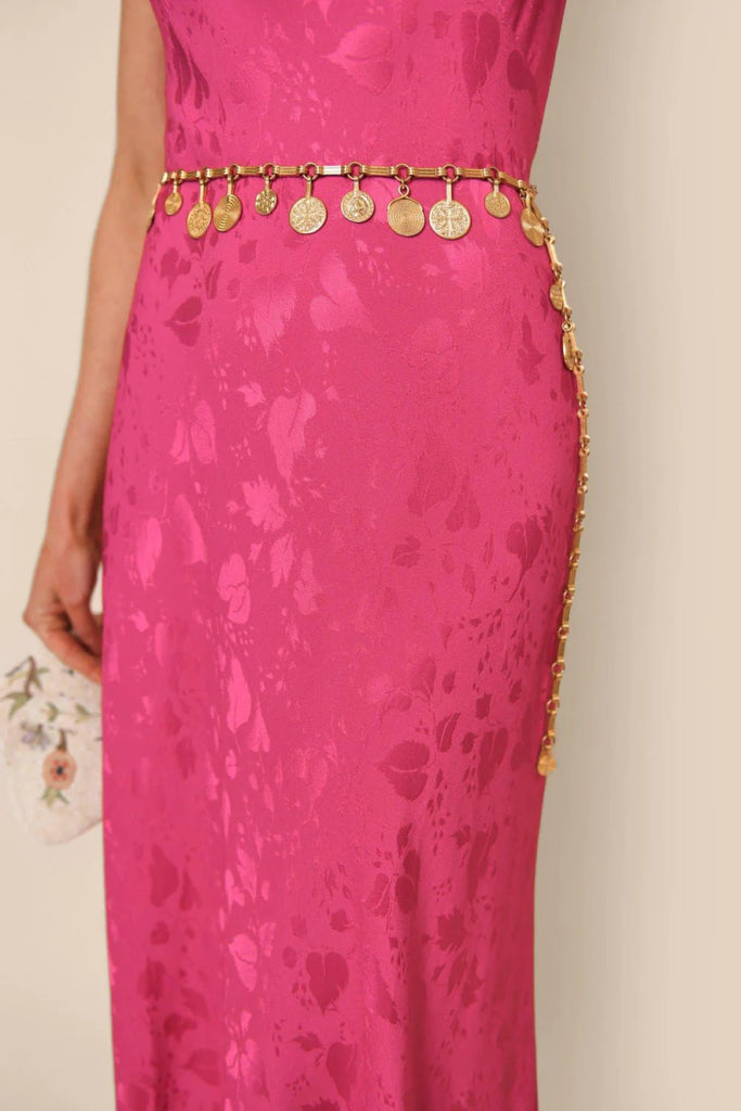 Rent RENT Rixo Sandrine Leaf Pink (RRP £235) – designer dress hire in UK sizes 8–16 from One Hit Wonders
