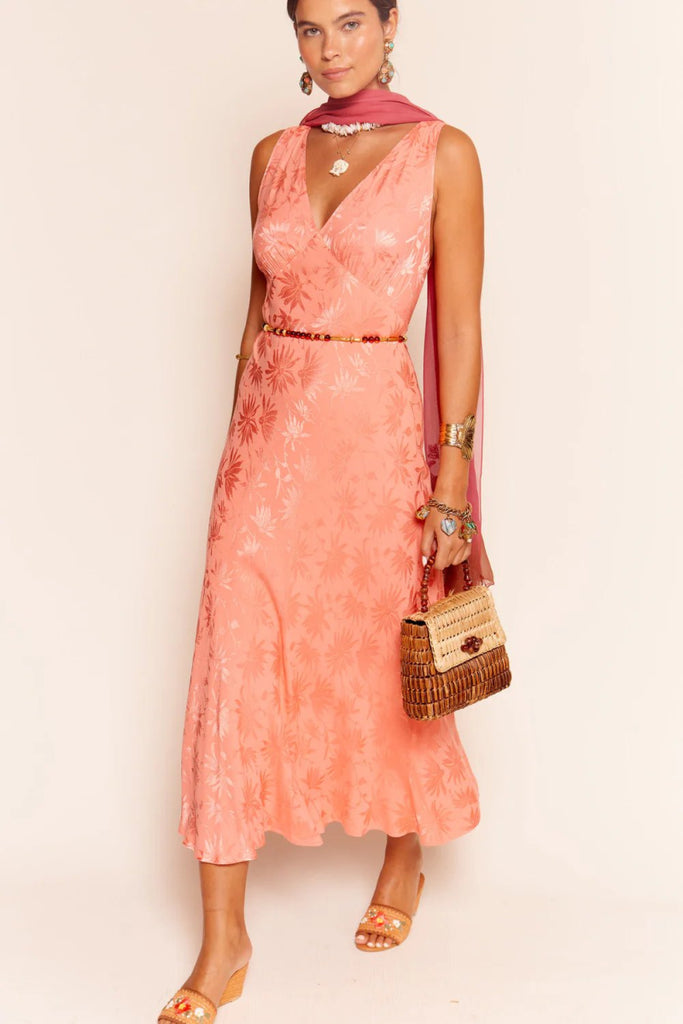 Rent RENT Rixo Sandrine Midi Dress - Coral (RRP £235) – designer dress hire in UK sizes 8–16 from One Hit Wonders