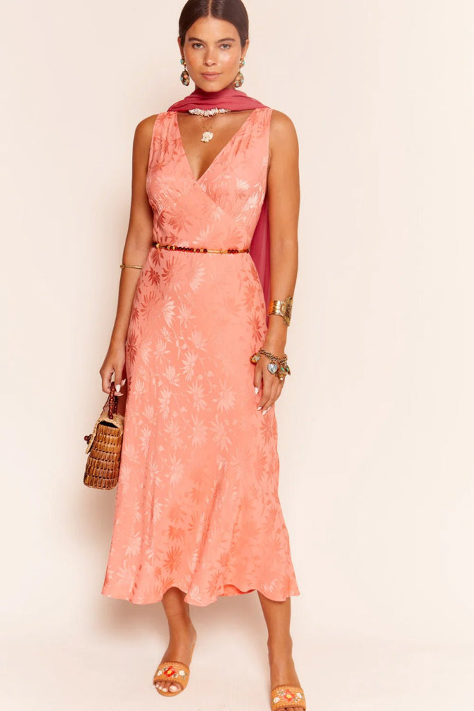 Rent RENT Rixo Sandrine Midi Dress - Coral (RRP £235) – designer dress hire in UK sizes 8–16 from One Hit Wonders