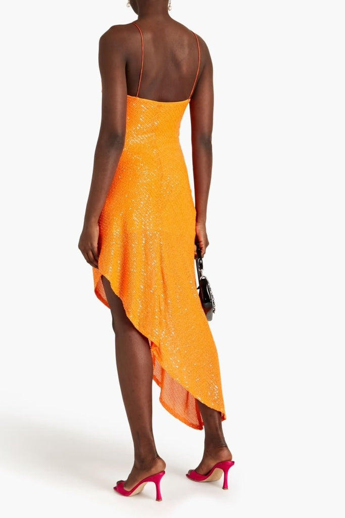 Rent RENT Rotate Birger Christensen Asymmetric sequined stretch - mesh slip dress (RRP £205) – designer dress hire in UK sizes 8–16 from One Hit Wonders