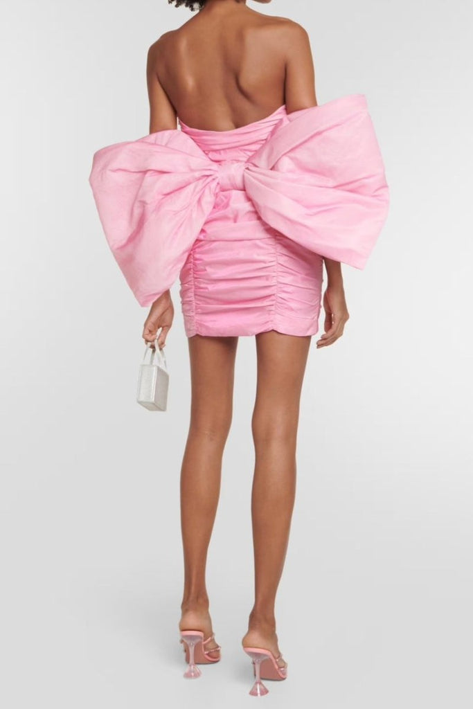 Rent RENT Rotate Birger Christensen Bow - embellished satin minidress (RRP £330) – designer dress hire in UK sizes 8–16 from One Hit Wonders