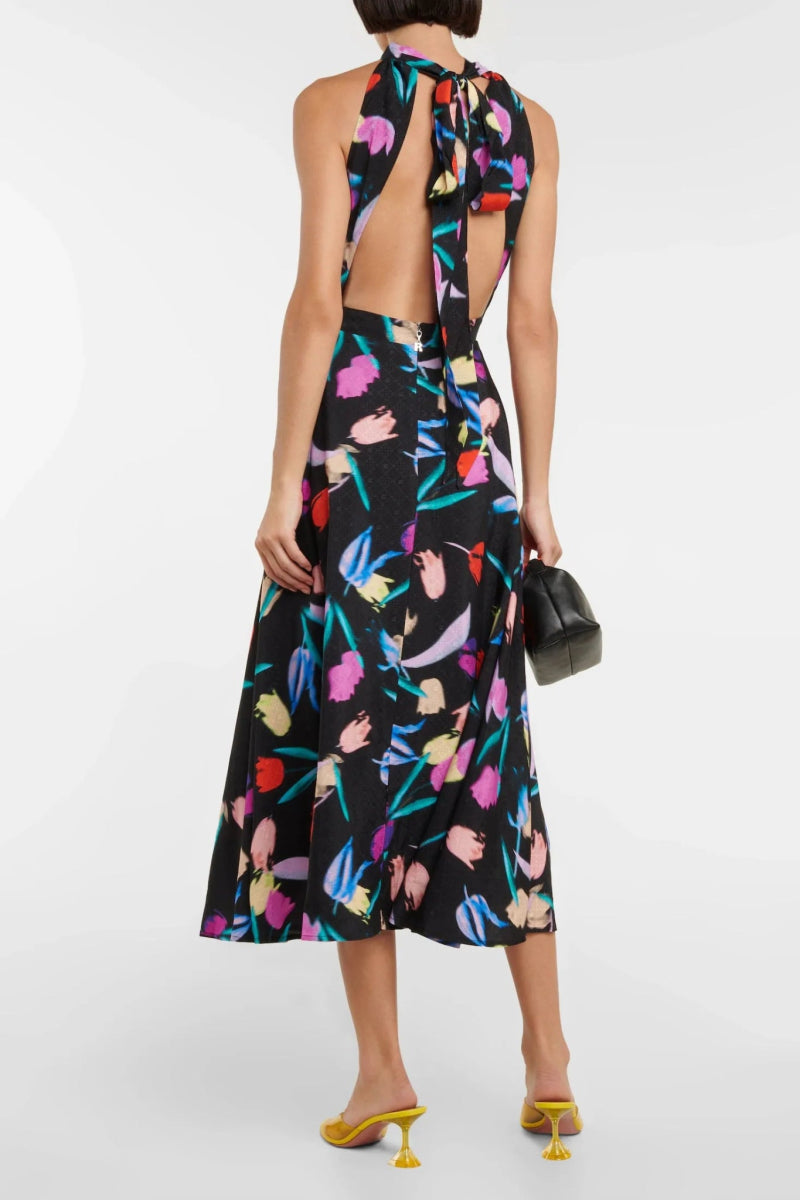 rotate floral jacquard midi dress ROTATE BIRGER CHRISTENSEN Floral-print satin-jacquard midi wrap dress