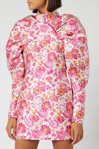 Rent RENT Rotate Pink Puff Sleeve Floral Mini (RRP £295) – designer dress hire in UK sizes 8–16 from One Hit Wonders