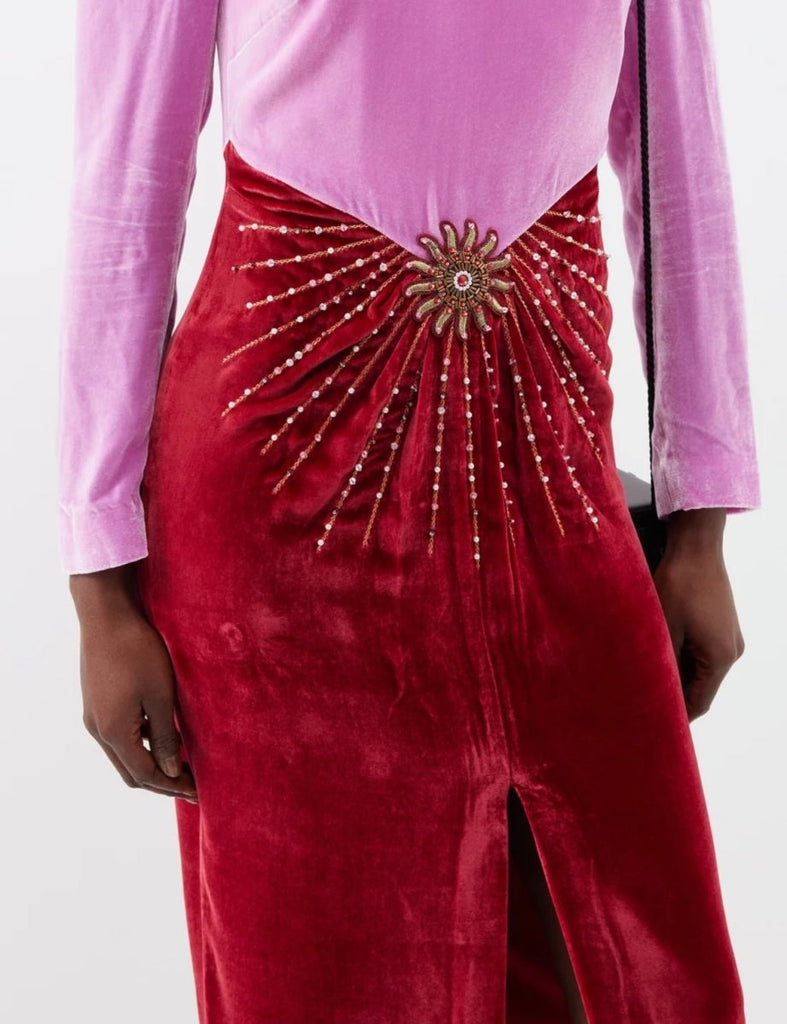 Rent RENT Saloni Alix crystal - embellished velvet midi dress (RRP £695) – designer dress hire in UK sizes 8–16 from One Hit Wonders