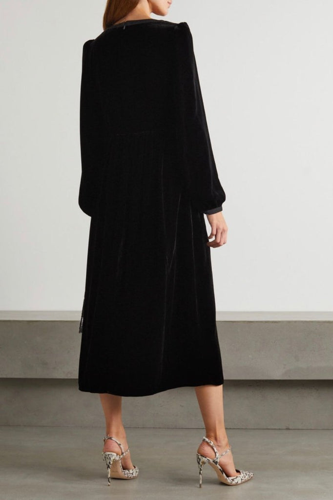 Rent RENT Saloni Camille Embellished Bow Velvet Midi (RRP £695) – designer dress hire in UK sizes 8–16 from One Hit Wonders