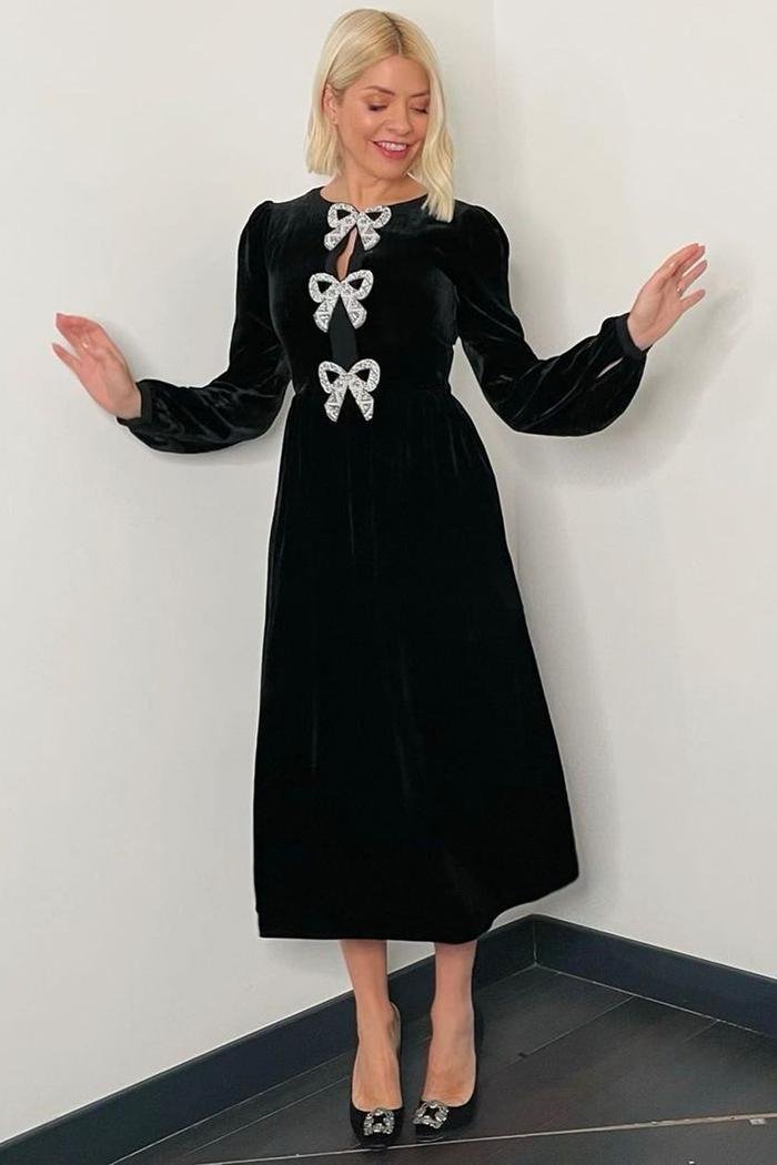 saloni camille bow-embellished velvet midi dress Saloni Women's Camille Velvet Embellished Bows Dress