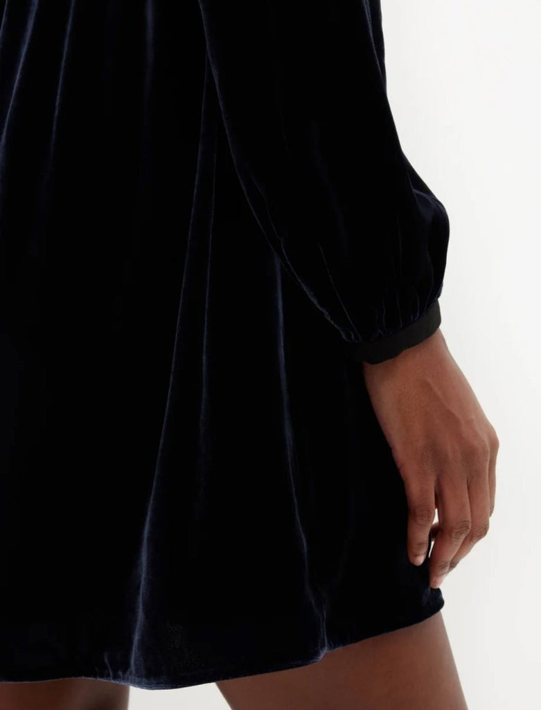 Rent RENT Saloni Navy Camille crystal - bow velvet mini dress (RRP £625) – designer dress hire in UK sizes 8–16 from One Hit Wonders
