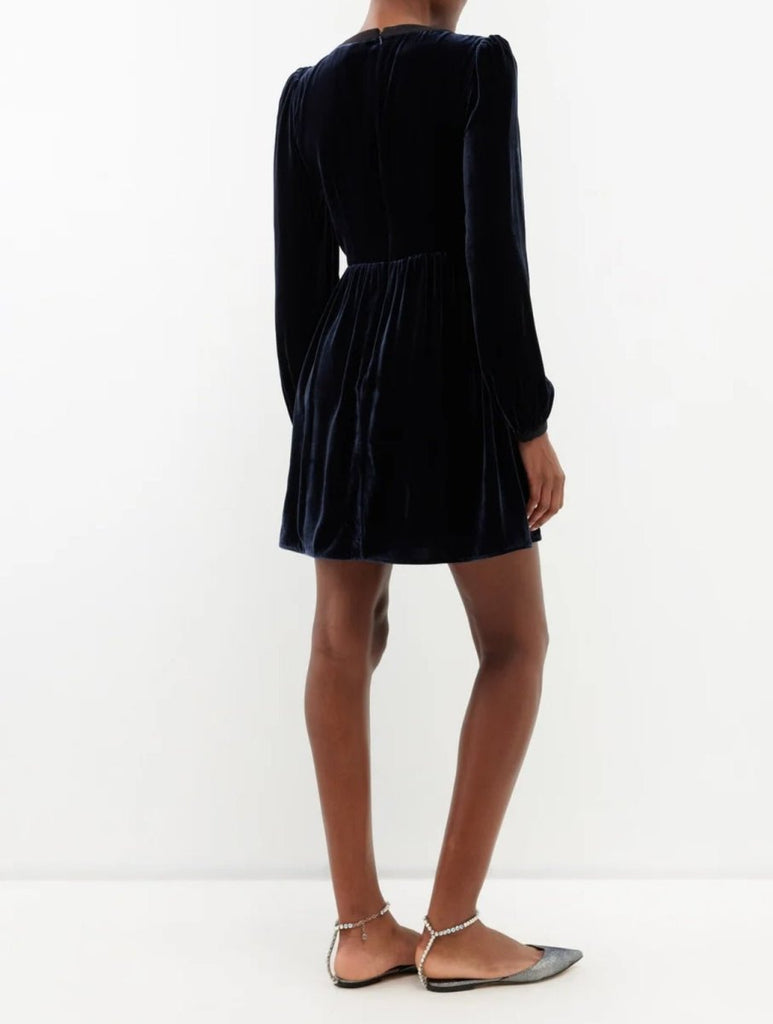 Rent RENT Saloni Navy Camille crystal - bow velvet mini dress (RRP £625) – designer dress hire in UK sizes 8–16 from One Hit Wonders