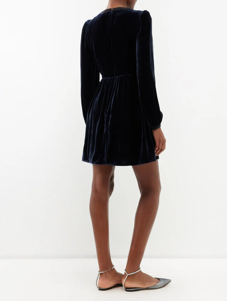 RENT Saloni Navy Camille crystal-bow velvet mini dress (RRP £625) - Rent Now from One Hit Wonders