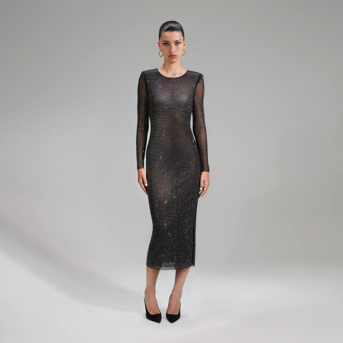 RENT Self Portrait Black Rhinestone Mesh Midi Dress (RRP 420) RENT Self Portrait Black Rhinestone Mesh Midi Dress (RRP 420)