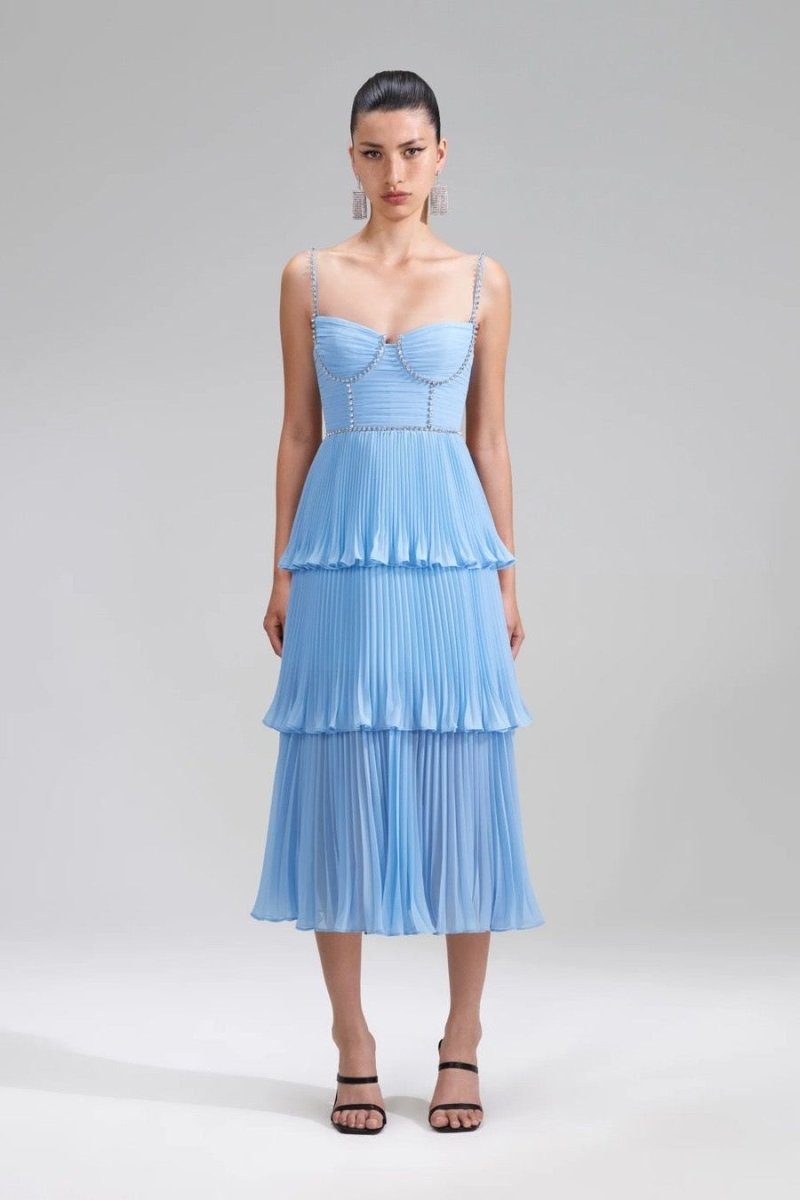 white christmas dresses Blue Fine Lace Midi Dress self-portrait-US white christmas dresses Blue Fine Lace Midi Dress self-portrait-US