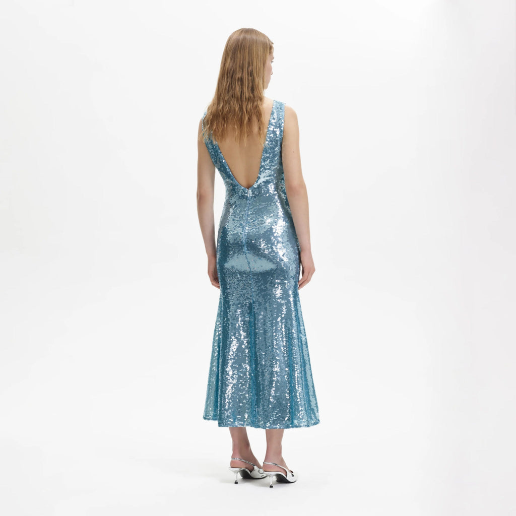 Rent RENT Self Portrait Blue Sequin V Neck Maxi (RRP £440) – designer dress hire in UK sizes 8–16 from One Hit Wonders