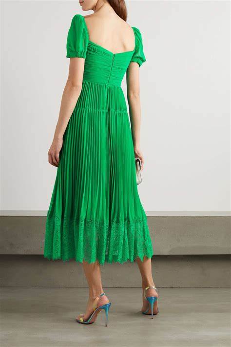 RENT Self Portrait Bright Green Chiffon Cut Out Midi Dress (RRP £330)