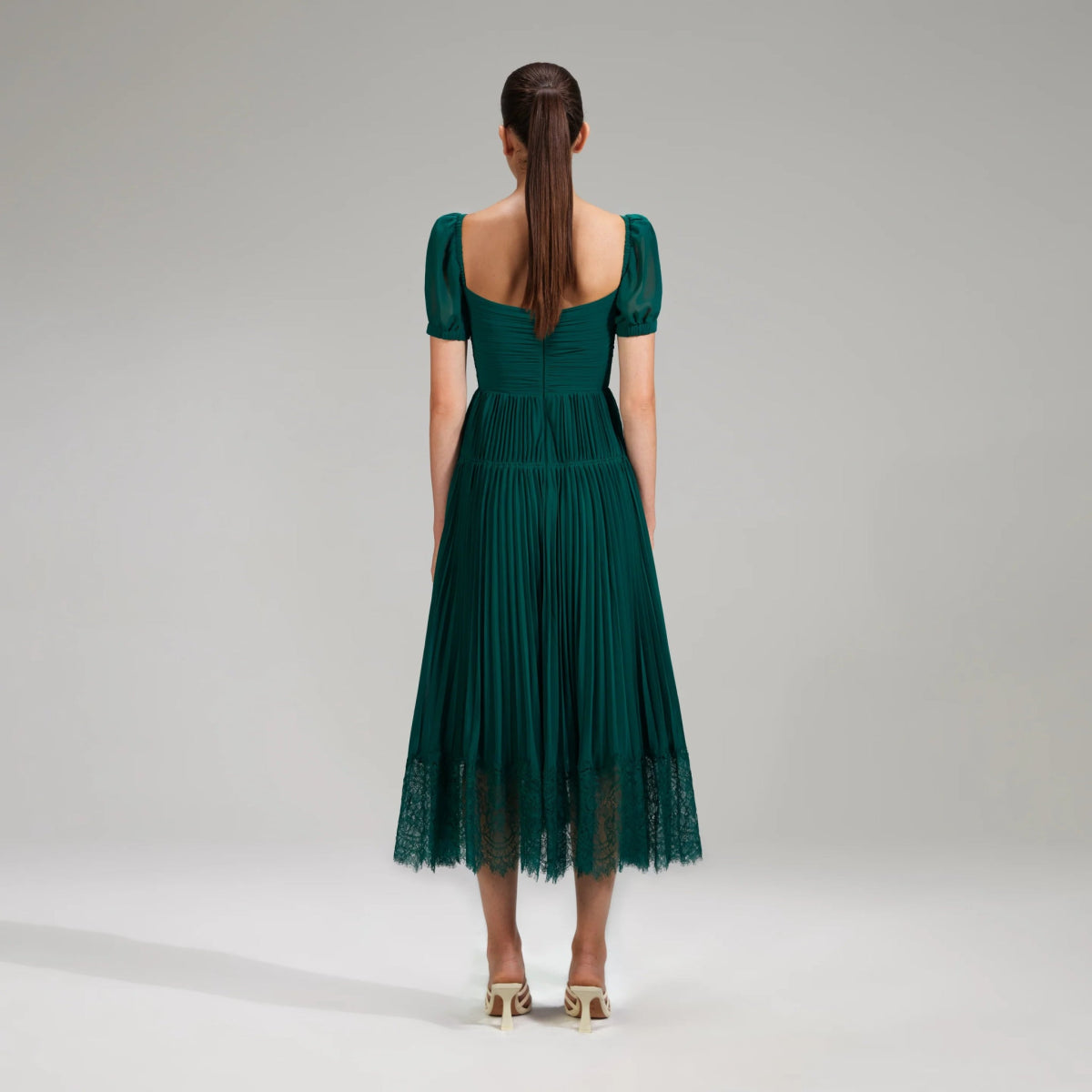 RENT Self Portrait Deep Green Chiffon Midi Dress (RRP 330) | One Hit Wonders RENT Self Portrait Deep Green Chiffon Midi Dress (RRP 330) | One Hit Wonders