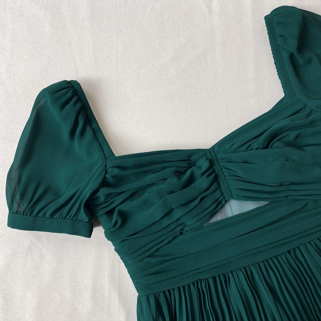 RENT Self Portrait Deep Green Chiffon Midi Dress (RRP £330) - Rent Now from One Hit Wonders