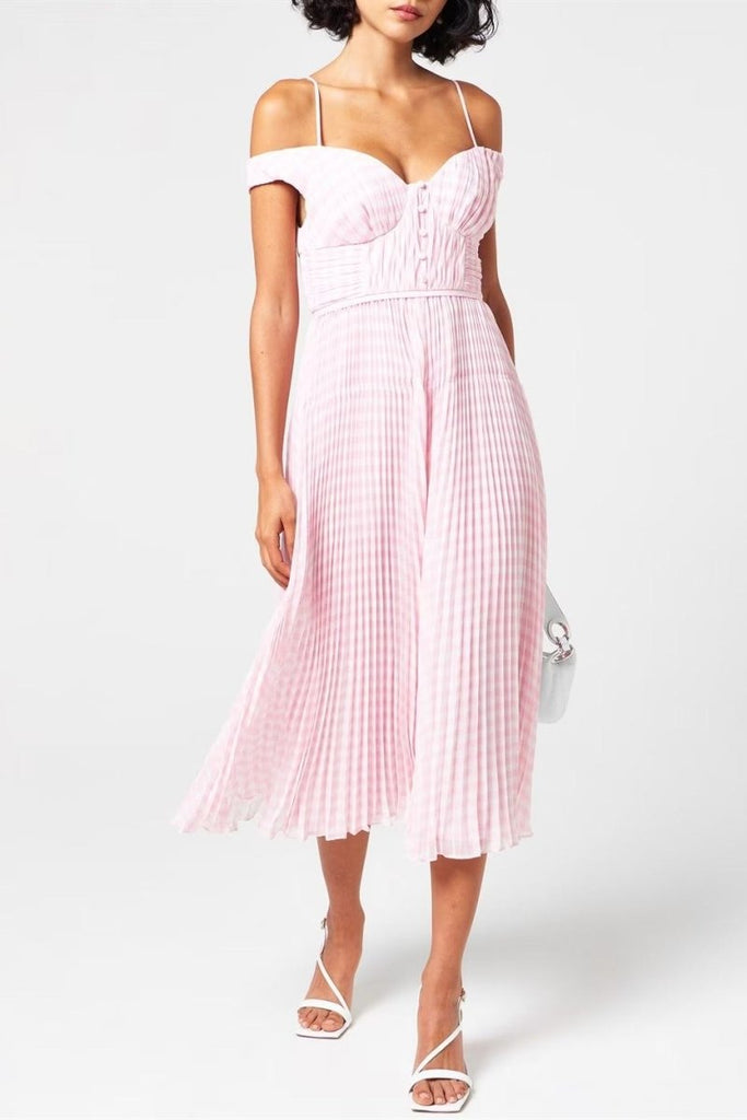 Rent RENT Self Portrait Gingham Chiffon Midi Dress (RRP £340) – designer dress hire in UK sizes 8–16 from One Hit Wonders