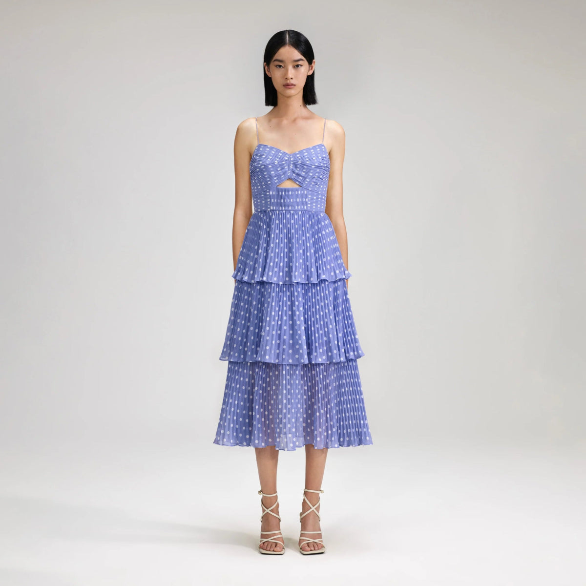 RENT Self Portrait Lilac Polka Dot Tiered Chiffon Midi Dress (RRP 370) RENT Self Portrait Lilac Polka Dot Tiered Chiffon Midi Dress (RRP 370)