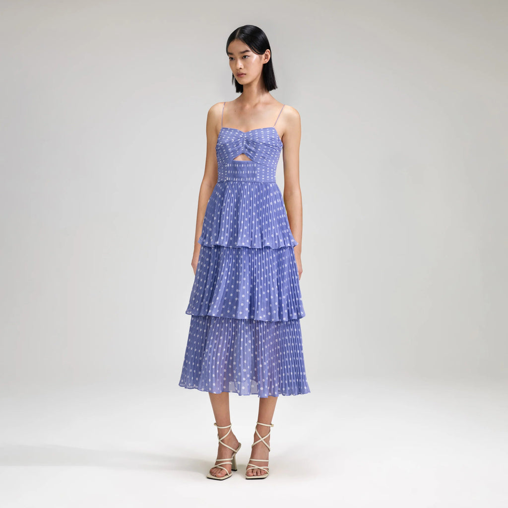 RENT Self Portrait Lilac Polka Dot Tiered Chiffon Midi Dress (RRP £370) - Rent Now from One Hit Wonders