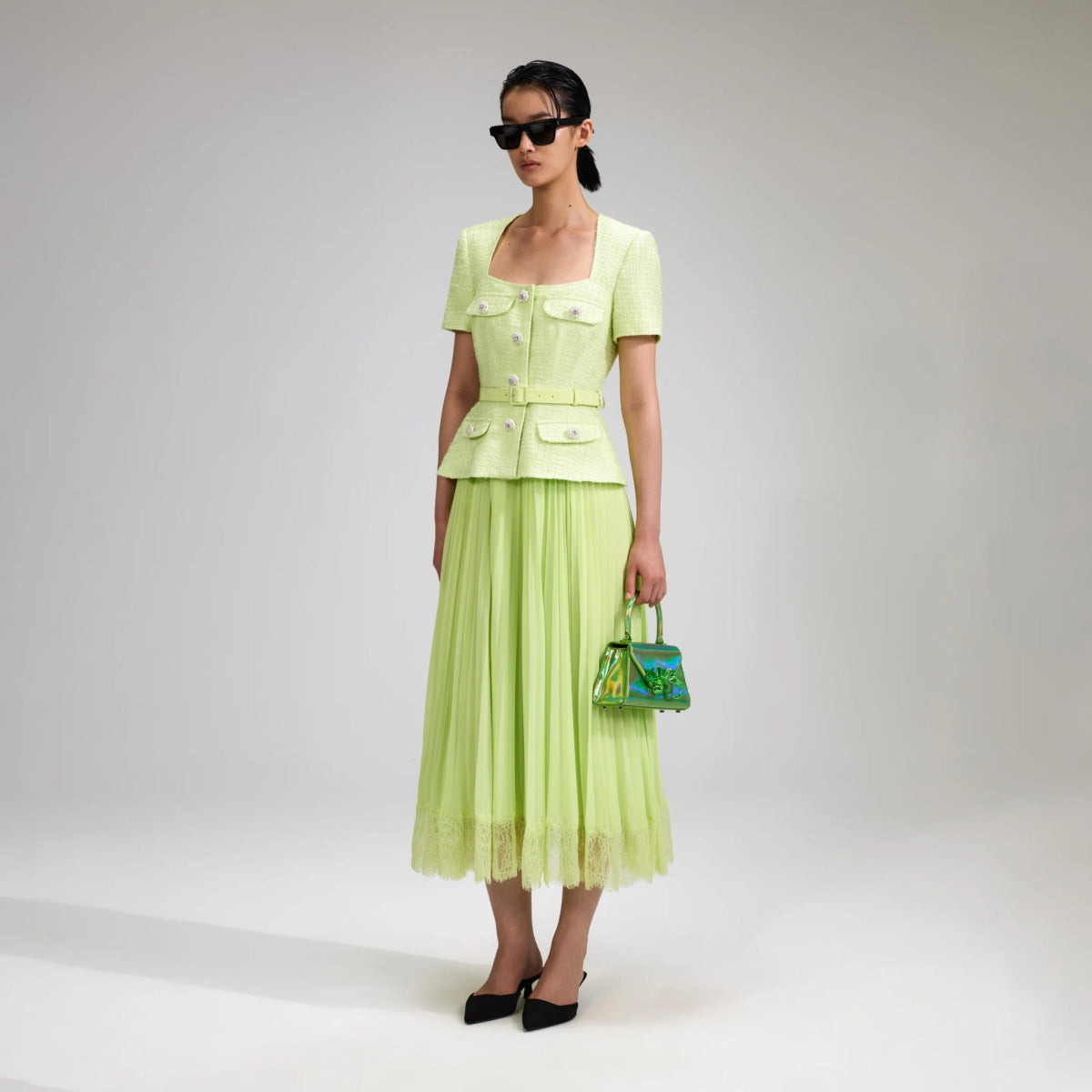 self portrait lime boucle mini dress Lime Boucle Mini Dress