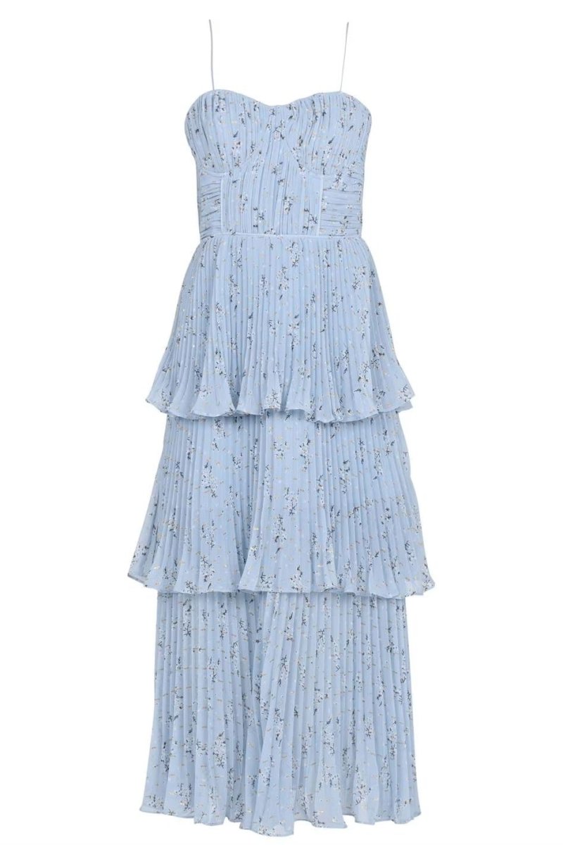 metallic floral tiered midi dress self portrait Rent METALLIC FLORAL TIERED MIDI DR - Self-Portrait