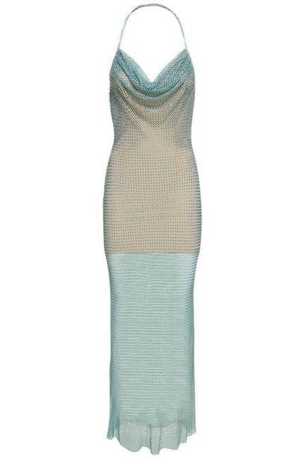 RENT Self Portrait Mint Rhinestone Fishnet Cowl Maxi Dress (RRP 420) | One Hit Wonders RENT Self Portrait Mint Rhinestone Fishnet Cowl Maxi Dress (RRP 420) | One Hit Wonders