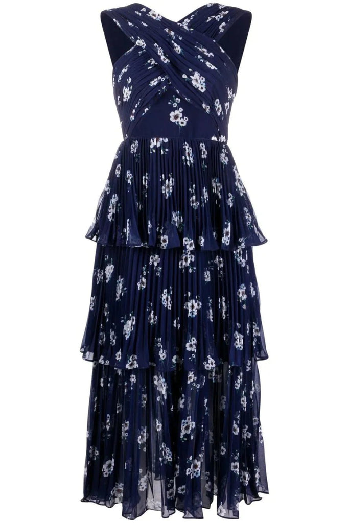 Rent RENT Self Portrait Pansy Print Chiffon Crossover Midi Dress (RRP £360) – designer dress hire in UK sizes 8–16 from One Hit Wonders